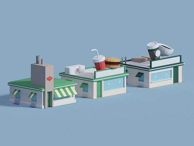 Low poly restaurants 3d 3d modeling assets blender colorful isometric low poly lowpoly model restaurants toy