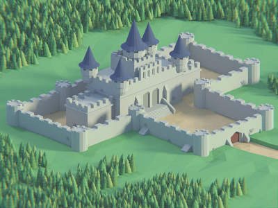 Low poly castle 3d blender castle low poly lowpoly medieval model walls