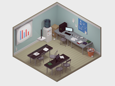 Research 3d 3d modeling blender isometric low poly lowpoly model office prototype research room work