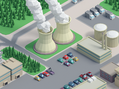 Nuclear powerplant 3d 3d modeling blender colorful factory isometric low poly model nuclear
