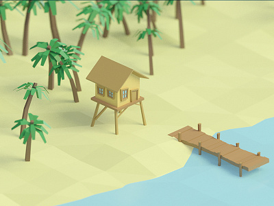 Low poly beach cabin 3d 3d modeling beach blender cabin isometric low poly model sand