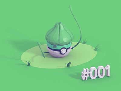 #001 Bulbasaur pokeball 3d blender isometric low poly pokeball pokemon pokemongo