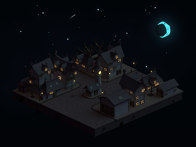 Low poly dark town 3d 3d modeling assets blender dark game isometric low poly lowpoly model timburton town