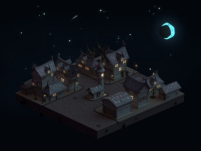 Dark town (with the painted textures) 3d 3d modeling blender dark dark town isometric low poly model night timburton town