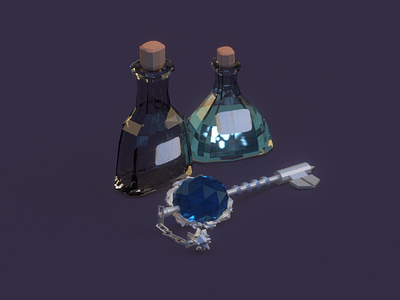 Some more magical items 3d 3d modeling blender dark isometric key low poly magic model potions