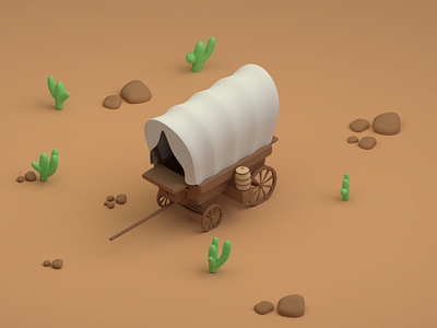 Wagon (Diffuse) 3d 3d modeling blender isometric low poly model wagon west western