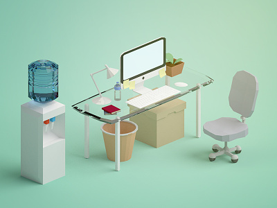 Low poly desk setup 3d 3d modeling blender design designer desk isometric low poly model office