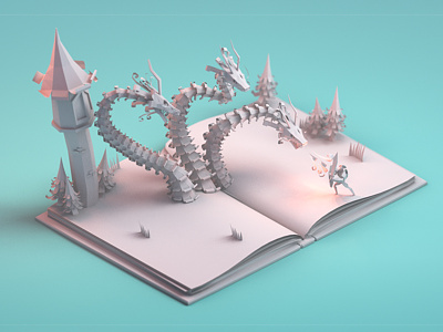 Paper story 3d 3d modeling blender dragon isometric knight low poly lowpoly model paper paper story story