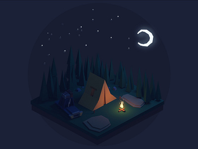 Low poly camp 3d 3d modeling blender camp camping forest isometric low poly model moon night tent