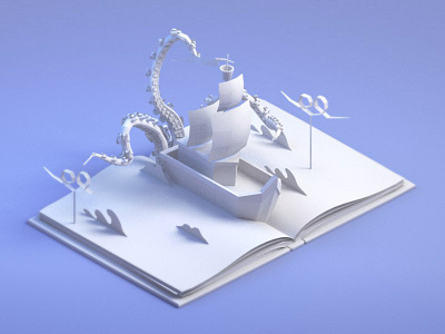 Paper story (the journey) 3d 3d modeling blender book isometric journey low poly model paper ship story
