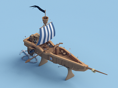 Pirate ship (WIP) 3d 3d modeling blender isometric low poly model pirate pirates ship wip