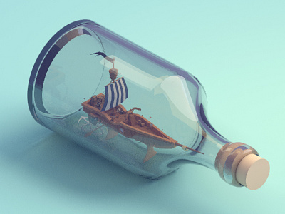 Pirate ship 3d 3d modeling blender bottle isometric low poly model pirate pirates ship