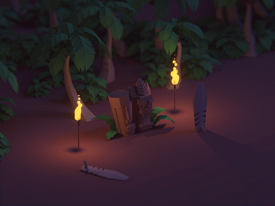 Tiki Scene 3d 3d modeling beach blender hawaii island isometric low poly model surf tiki