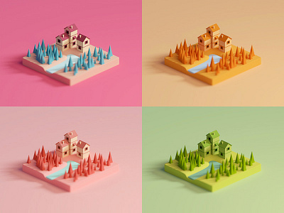 Color study 3d b3d blender color isometric low poly lowpoly render study