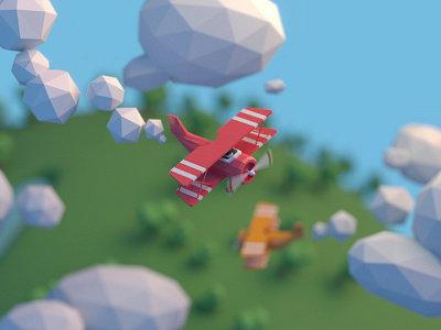 Low poly airplane scene 3d airplane b3d blender color fly isometric low poly lowpoly planet
