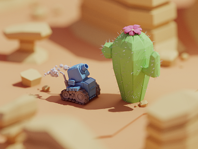 30 Days of Poly Day #6 b3d blender cactus days of poly desert isometric low poly render tank