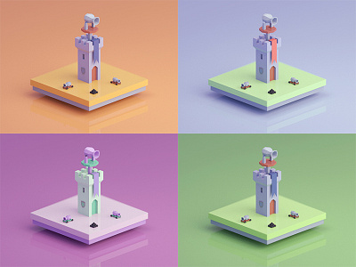 The color study b3d blender castle days of poly isometric low poly medieval miniature render tower