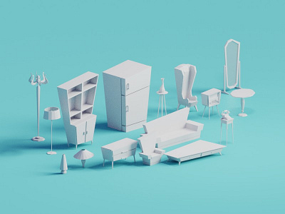 The Assets for the living room b3d blender days of poly furniture home house isometric living room low poly render room