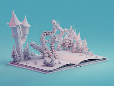 Paper story b3d blender book dragons isometric knight low poly paper story render story storytelling