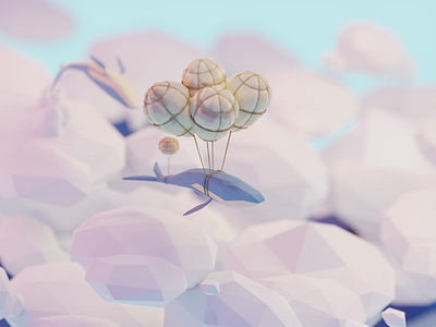 Flying whales b3d balloons blender clouds flying isometric low poly render sky whales
