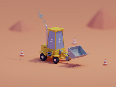 Under construction b3d blender cone construction isometric low poly render traffic vehicle