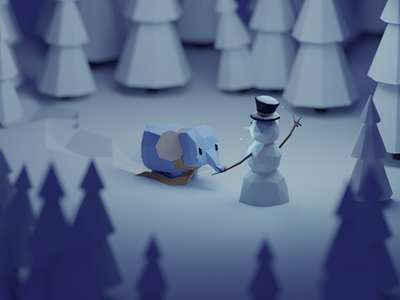 The blue elephant b3d blender christmas elephant isometric low poly snow snowman