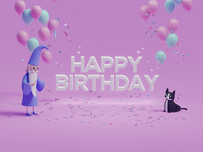Birthday Card b3d birthday blender card cat isometric low poly merlin