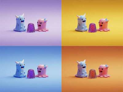 Color study b3d baby blender color cute gummy isometric low poly monster render study