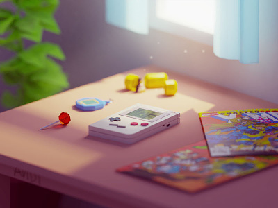Childhood in a picture 90s b3d blender comics gameboy isometric kinder low poly old retro tamagochi vintage