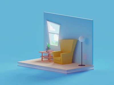 The book reading corner b3d blender book chair illustration isometric low poly lowpoly reading render