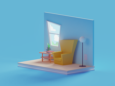 The book reading corner b3d blender book chair illustration isometric low poly lowpoly reading render