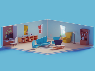 Low poly living room b3d blender illustration isometric living room low poly lowpoly render room
