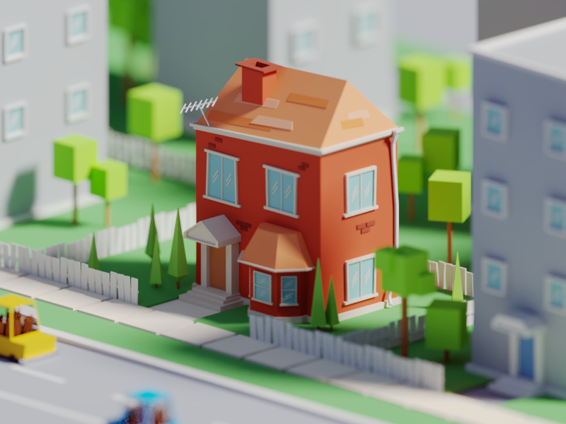 The Old Fashioned neighboorhoood old fashioned old street house illustration b3d blender render isometric low poly