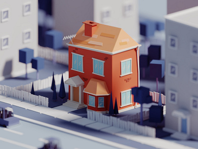 The Old Fashioned b3d blender house illustration isometric low poly neighboorhoood old old fashioned render street
