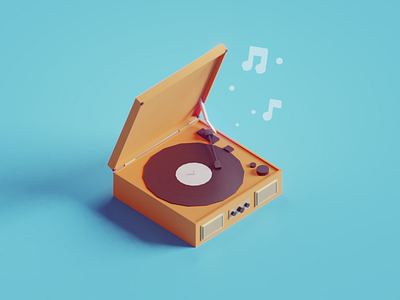 Vinyl record player b3d blender illustration isometric low poly player record render retro vintage vinyl