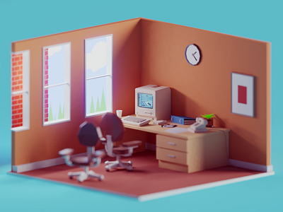 Vintage low poly office (80s)