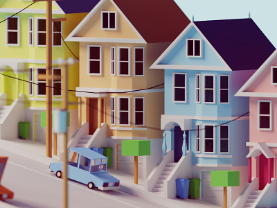 SF scene (WIP shot) architecture b3d blender buildings illustration isometric low poly render san francisco sf usa