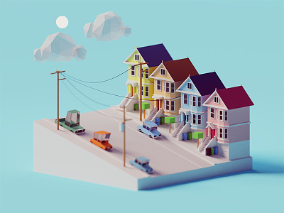 SF scene architecture b3d blender buildings illustration isometric low poly render san francisco sf usa
