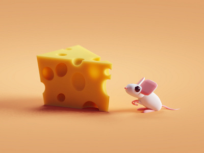 Cheesy b3d blender cheese illustration isometric low poly mouse render sss subsurface scattering