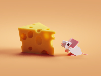 Cheesy (super low poly version) b3d blender cheese illustration isometric low poly mouse render sss subsurface scattering