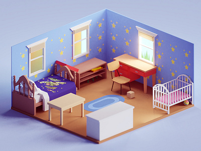 Andy's room andy b3d blender buzz illustration isometric low poly pixar render toy story