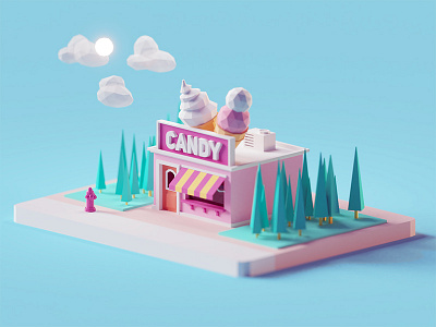 Candy Shop b3d blender building candy illustration isometric low poly miniature render shop