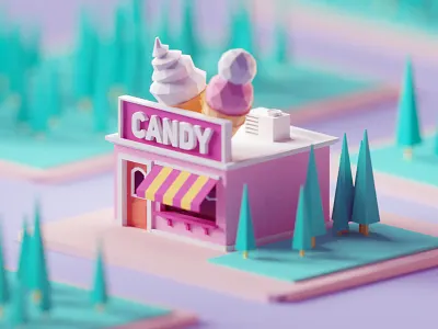 Candy Shop b3d blender building candy illustration isometric low poly miniature render shop