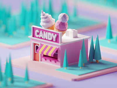 Candy Shop b3d blender building candy illustration isometric low poly miniature render shop