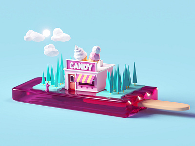 Candy Shop (Popsicle version) b3d blender building candy illustration isometric low poly miniature popsicle render shop