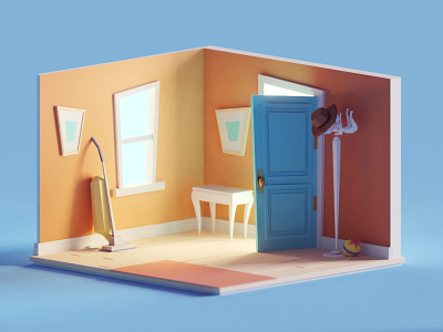 Someone at the door (WIP) b3d blender colors door illustration isometric low poly render room