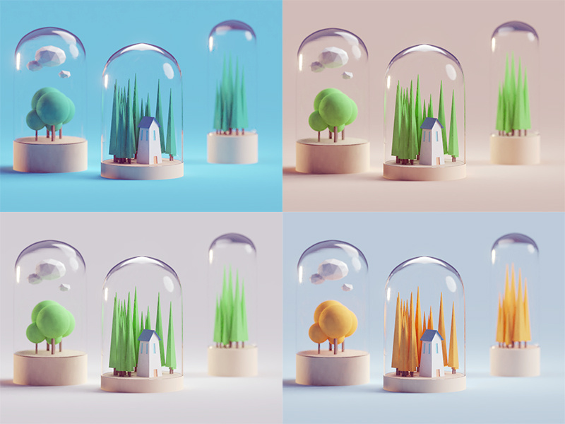 Quick Color Study home building contained glass illustration b3d blender render isometric low poly