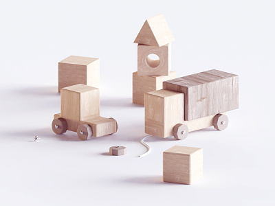 Wooden toys b3d blender blocks illustration isometric low poly render toys wood