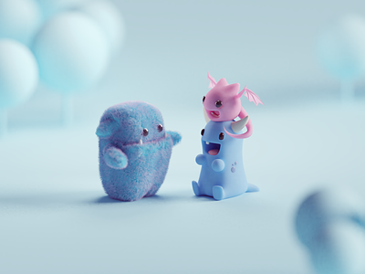 Monster Friends b3d blender character cute illustration isometric low poly monsters plushies