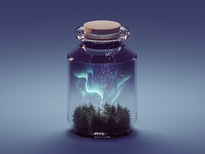 Northern Lights in a Jar aurora borealis b3d blender forest illustration isometric jar northern lights render trees